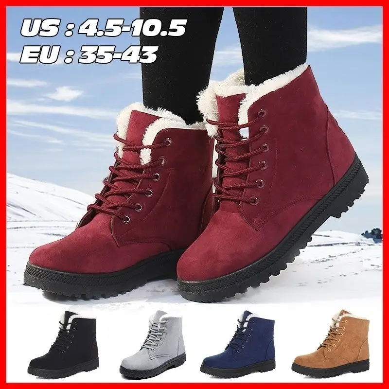 

2021 Модные женские теплые зимние ботинки Bottes женские зимние ботильоны на шнуровке 35-44 Botas De Mujer полусапожки размера плюс 35-44