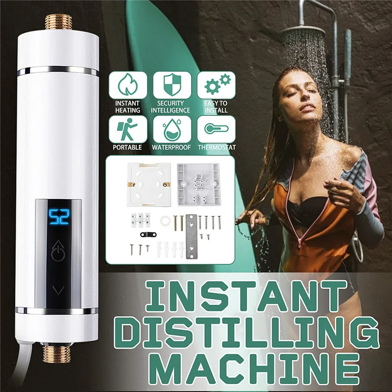 

LED Intelligent Electric Water Heater 3500W 220V Temperature Adjustable Heater Bathroom Shower Kitchen Heater Instant Heating