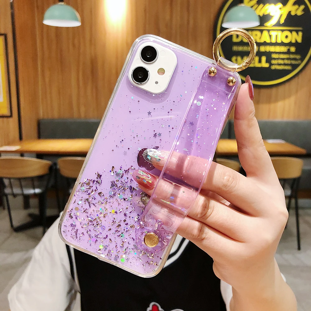 

Чехол для телефона LOVECOM с градиентом и блестками для Samsung S22, S21, S10 Plus, S20 FE, A73, A53, A52, A72, A51, ремешок на запястье, подставка, мягкий прозрачный чехо...