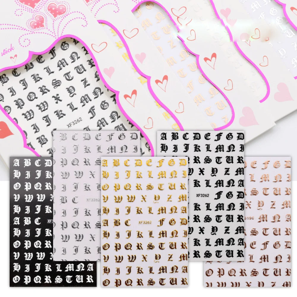 2020 модные наклейки в стиле панк с розовыми золотыми буквами для ногтевого