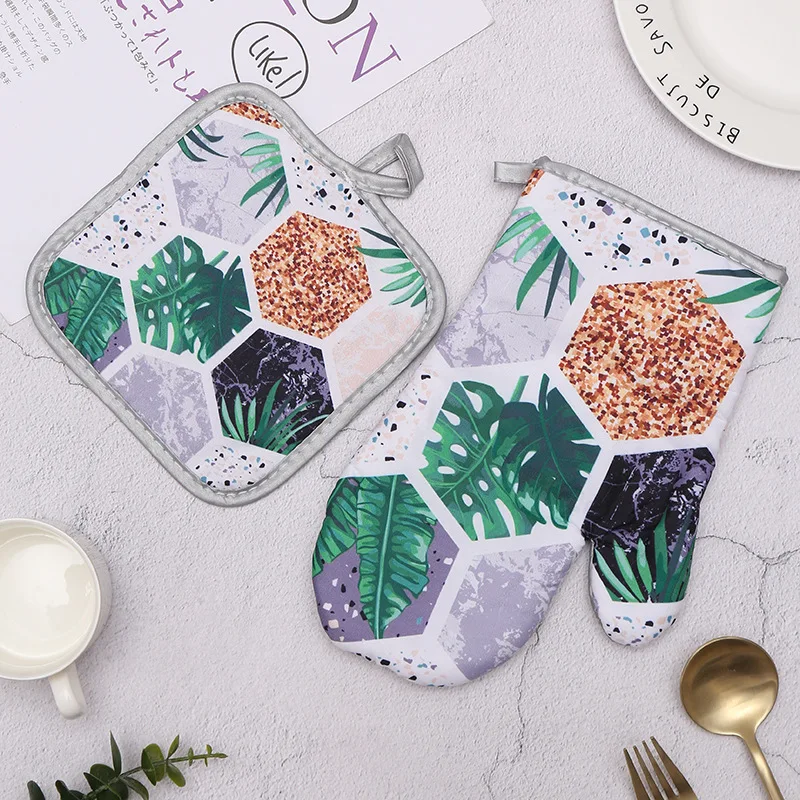 Перчатки для микроволновой печи варежки приготовления пищи синие и белые