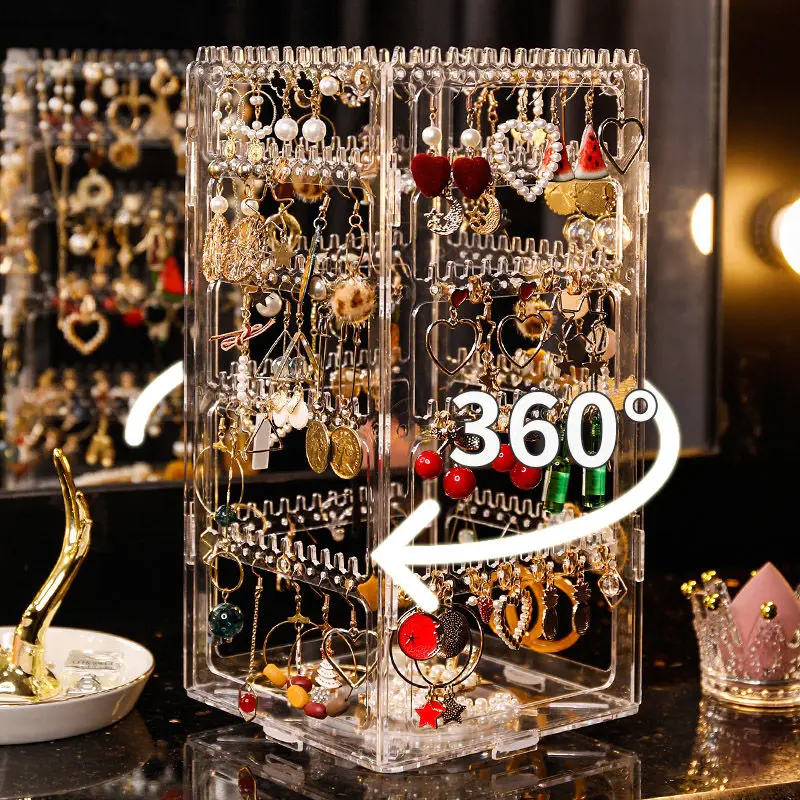 

Вращающаяся на 360 градусов шкатулка для хранения ювелирных изделий Подставка для сережек органайзер для сережек браслетов ожерелий Съемна...