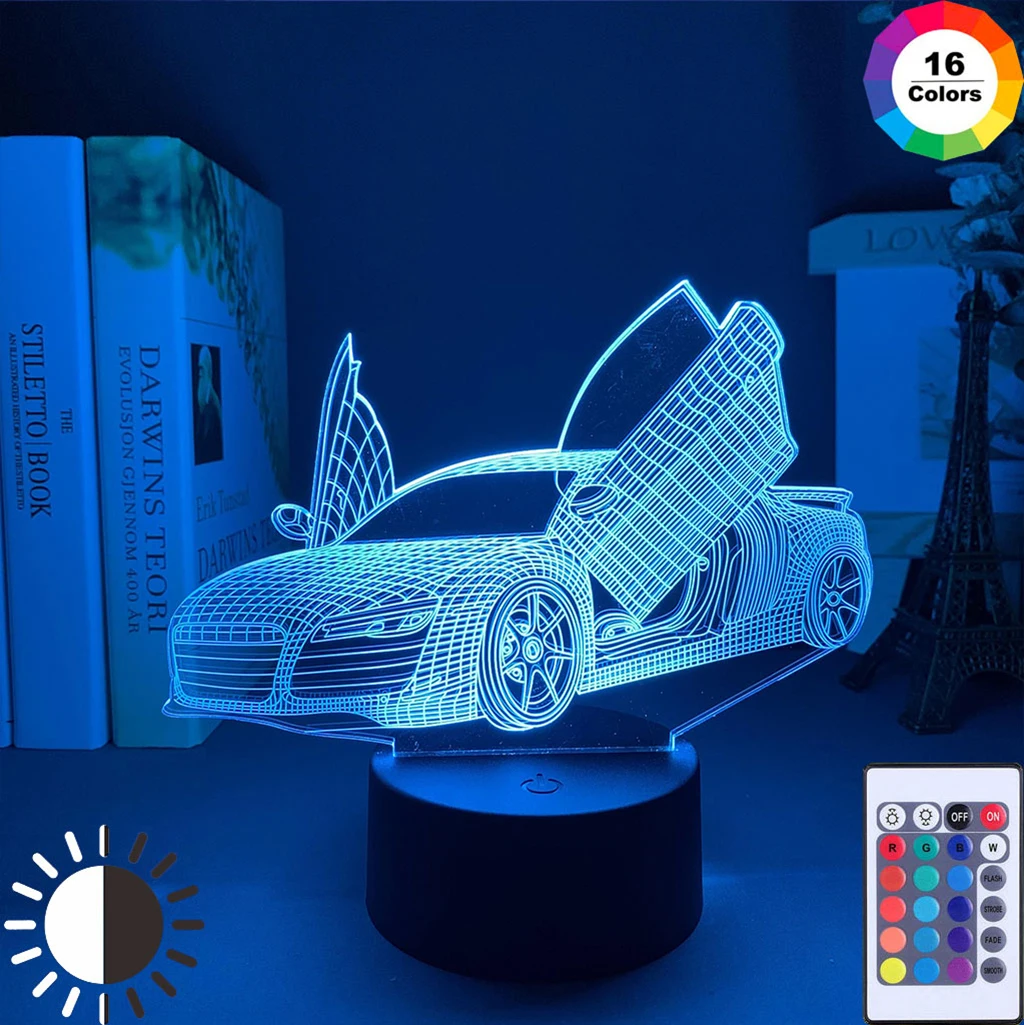 

Sports Car 3D Illusion Lamp for Child Bedroom Decor Nightlight Color Changing Atmosphere Event Prize Led Night Light Supercar
