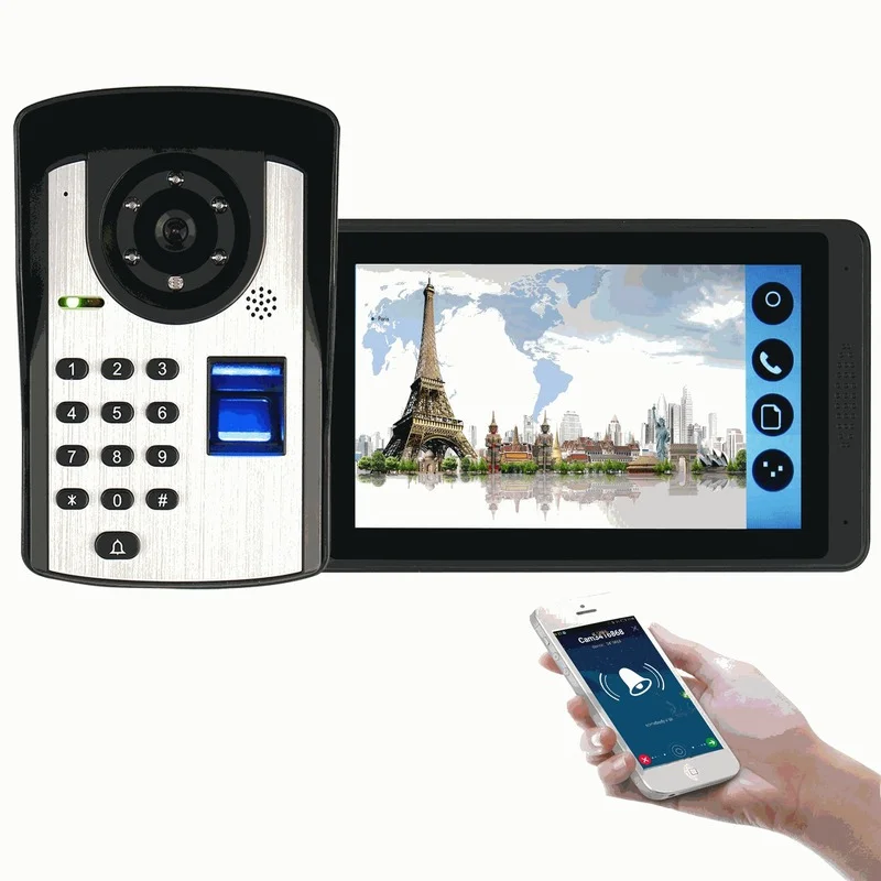 Video Intercom Doorbell Kits 7'' Monitor Wired Wifi Video Door Phone System IR Camera with Electric Lock +Exit+ APP Control
