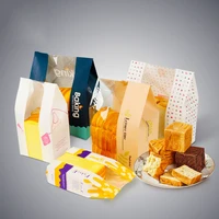 50pces kraft paper toast bags french bread baking oil proof transparent window food bags to send sealing stickers