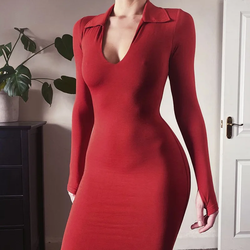 2021 Longh Sleeve Solid Turndown Collar 