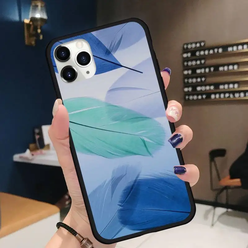 

feather color white green pink Phone Case for iPhone 11 12 pro XS MAX 8 7 6 6S Plus X 5S SE 2020 XR Soft silicone