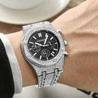 bling diamond iced out men watches blue stainless steel waterproof quartz watch men fashion chronograph male clock hip hop watch