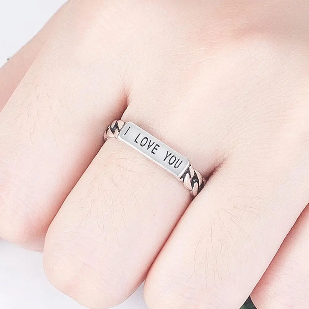 

Personality Letter I LOVE YOU 925 Sterling Thai Silver Ring Footprint Open Finger Ring For Women