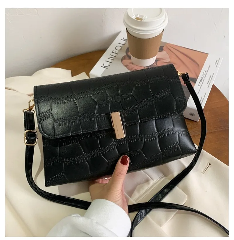 

Crocodile soft leather shoulder bag retro solid fashion messenger bag trendy versatile style handbag