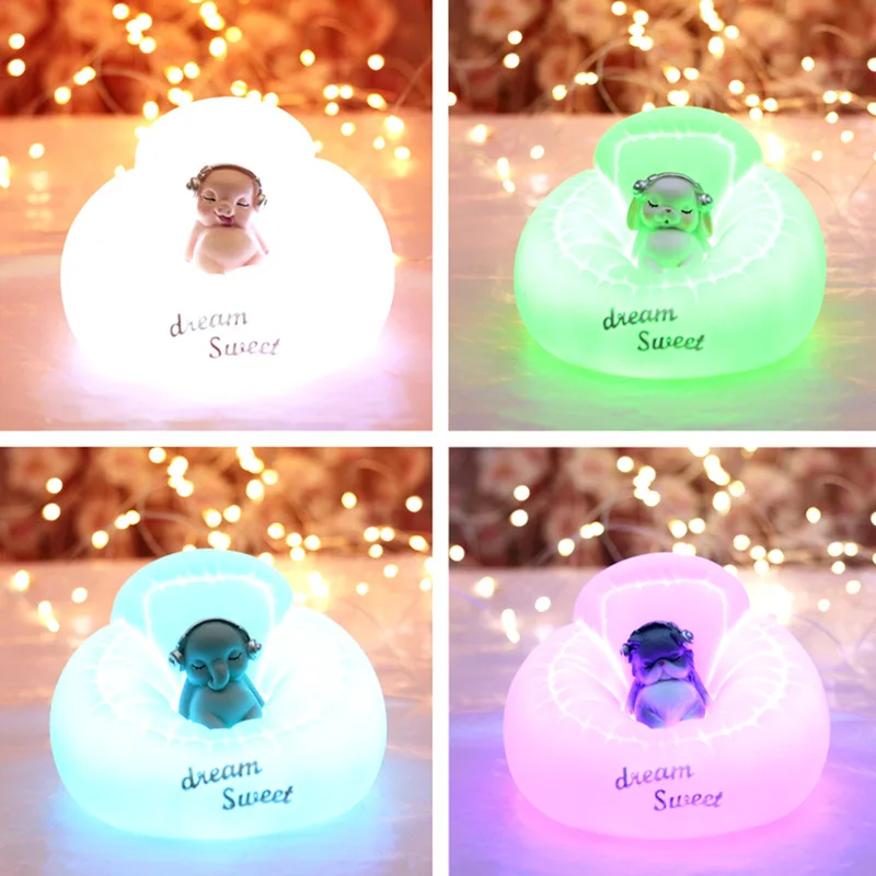Мультфильм похлопывающими лампа RGB кошка кролик светодиодный ночной Светильник