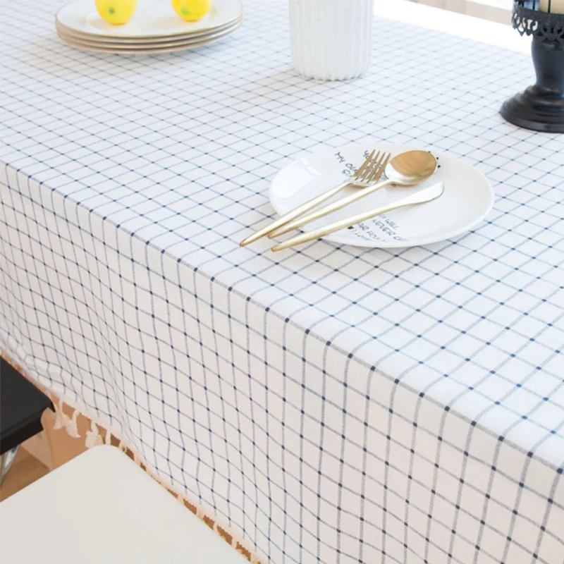 Plaid White Rectangle Tablecloth Waterproof Faux Cotton Linen Kitchen Dinning Coffee Table Cloth Cover Obrus Tafelkleed Mantel | Дом и сад