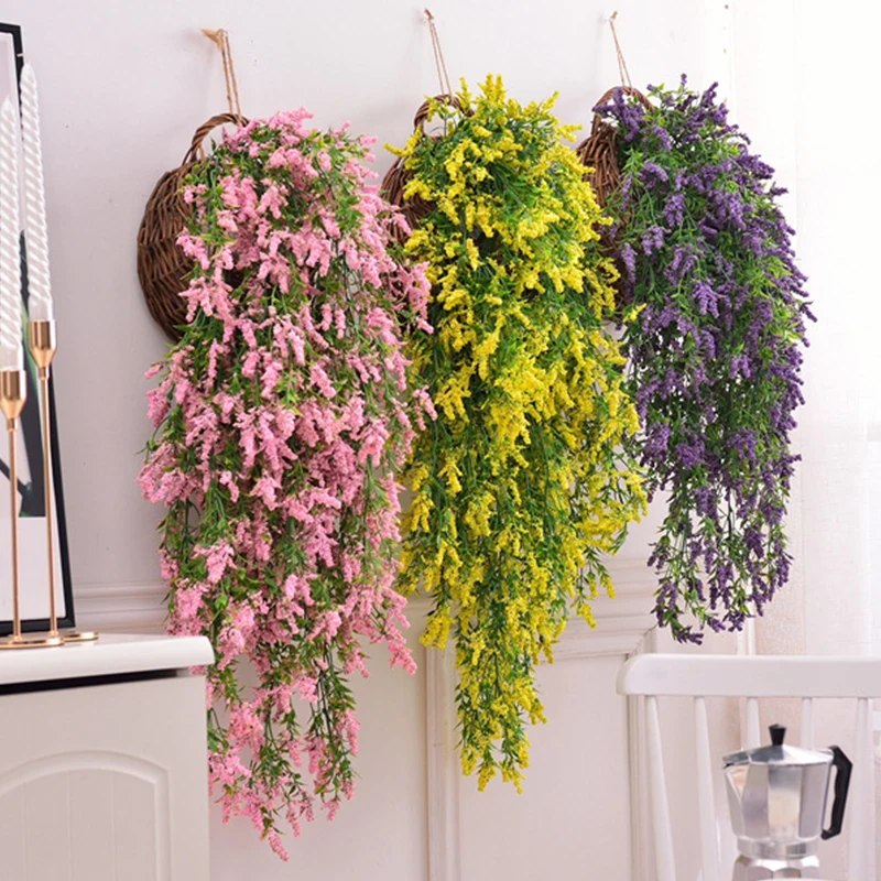 

1 Bouquet Artificial Lavender Flower Vine Garland Plant Fake Flowers Plant Twigs Hanging Flower Home Garden Wedding Decoration