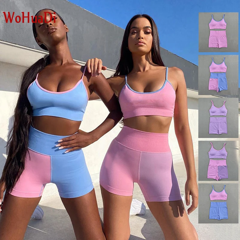 

WOHUADI Mixed Colors Women Clothing Sport Bra Set Gym Fitness Workout Sexy Female Yoga Sportswear High Waist Shorts Leggings