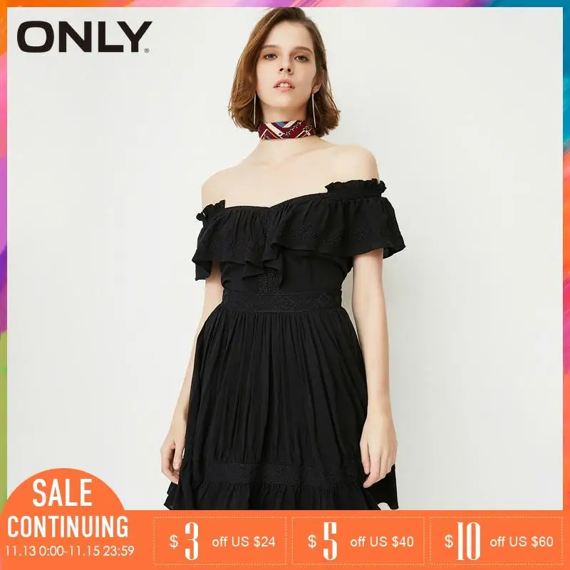 ONLYБренд 2018 Новинка женское платье шифонское закрытые плечи женский сарафон