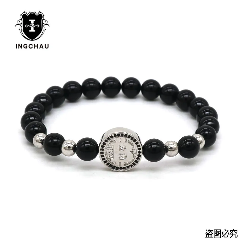 2019 черный роскошный браслет с биткоином мужские черные Ониксовые браслеты
