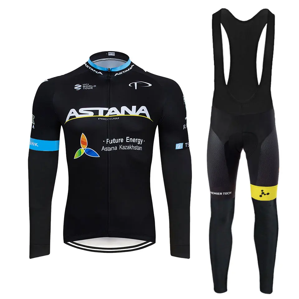 Черный астана Велоспорт Джерси 9D pad велосипед брюки набор MTB Ropa Ciclismo термальный весна осень Би Велоспорт Майо брюки