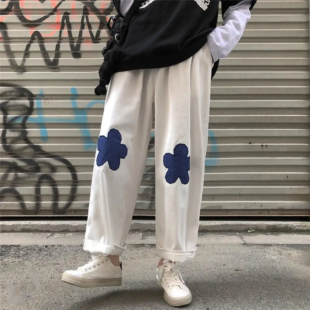 2020 мужские широкие брюки с вышитым цветочным принтом повседневные в клетку для