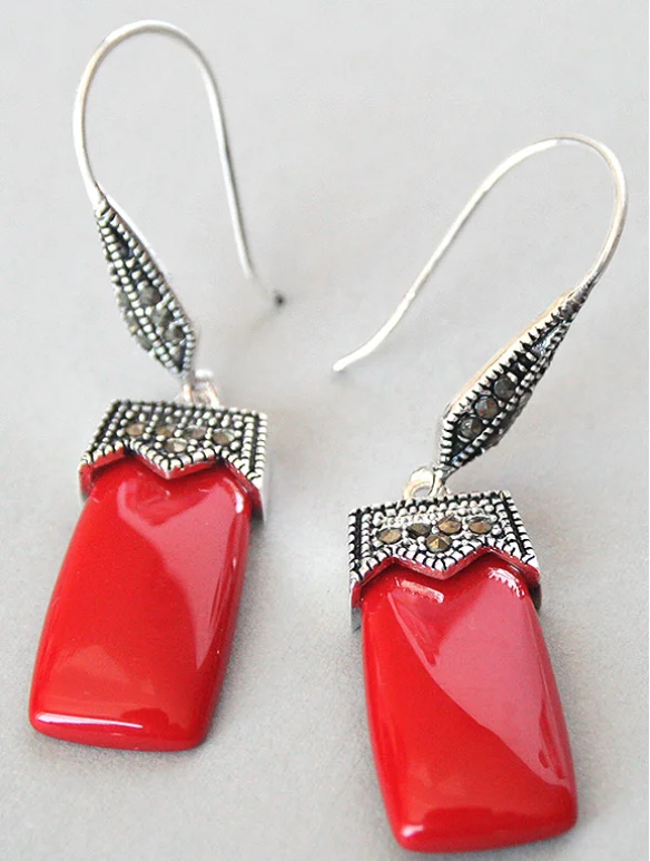 Красивые винтажные красные коралловые серьги 925 и MARCASITE 2 &quot роскошные