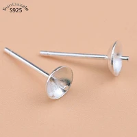 10pcs real solid 925 sterling plain silver earring stud needle post bow head base pins 38mm settings diy jewelry making