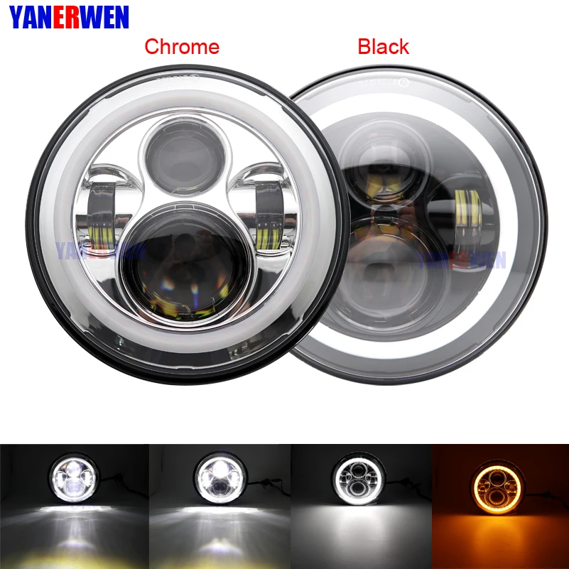 7 &quotсветодиодный фары Высокий Низкий луч светодиодный H4 Halo Ангел глаз DRL Янтарный