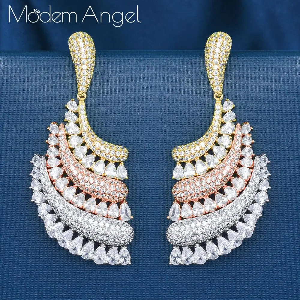 

ModemAngel модные роскошные серьги особой формы из меди с фианитом класса ААА, широкие серьги для женщин, ювелирные изделия для вечеринки и помол...
