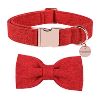 unique style paws red cotton fabric dog collar bow leash set for big and small dog christmas dog collar