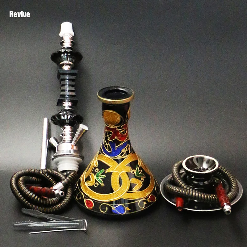 Полный набор кальяна кальян с стеклянной основой черный два шланга наргиле