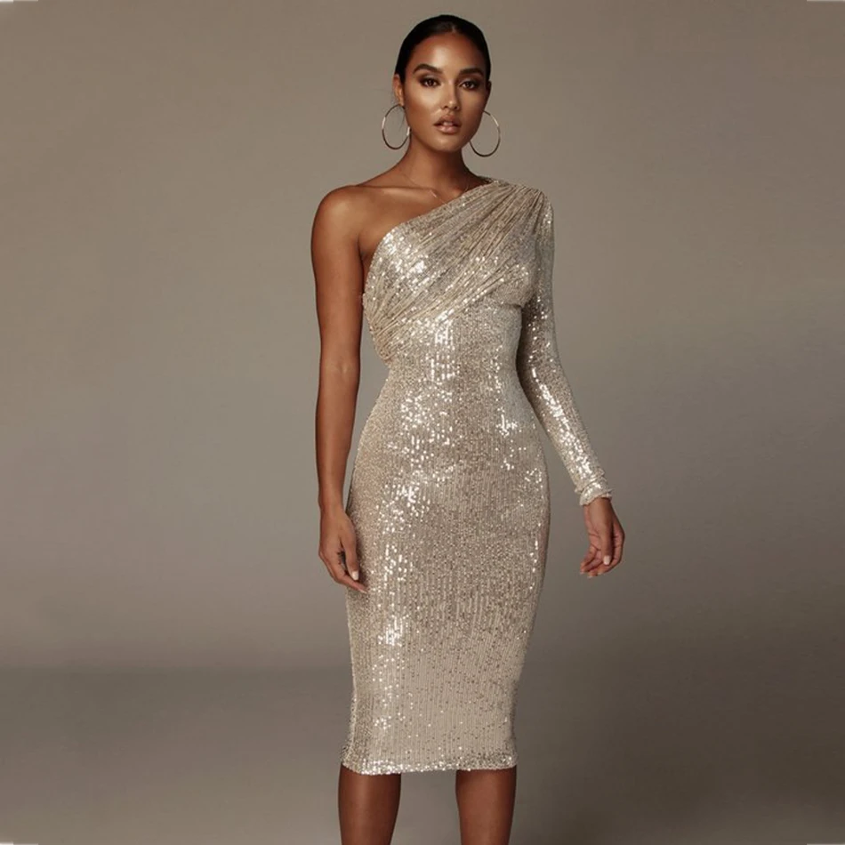 Новинка лета 2020 женское сексуальное платье на одно плечо с длинными рукавами и