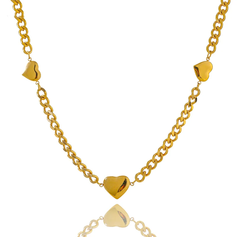 

Happy Women Romantic Heart Pendant Chains Necklaces for Female Stainless Steel Waterproof Gold Collar Jewelry Couple Gifts