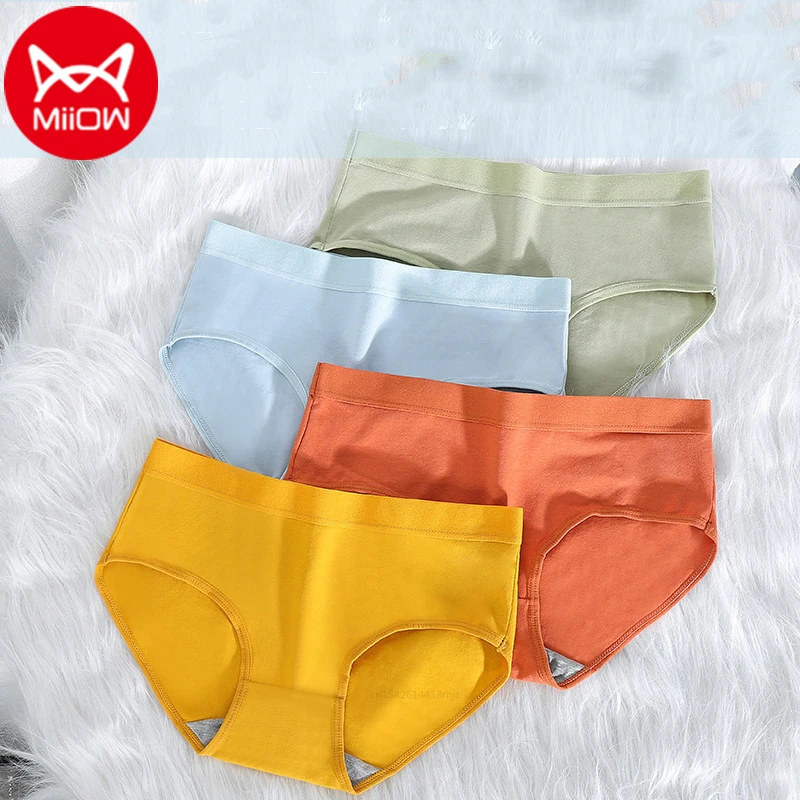 

Miiow 5Pcs Pure Color Cotton Moisture-Absorbing Inner Crotch Women's Underwear Simple Smooth Soft Mid-Waist Briefs Dropshipping