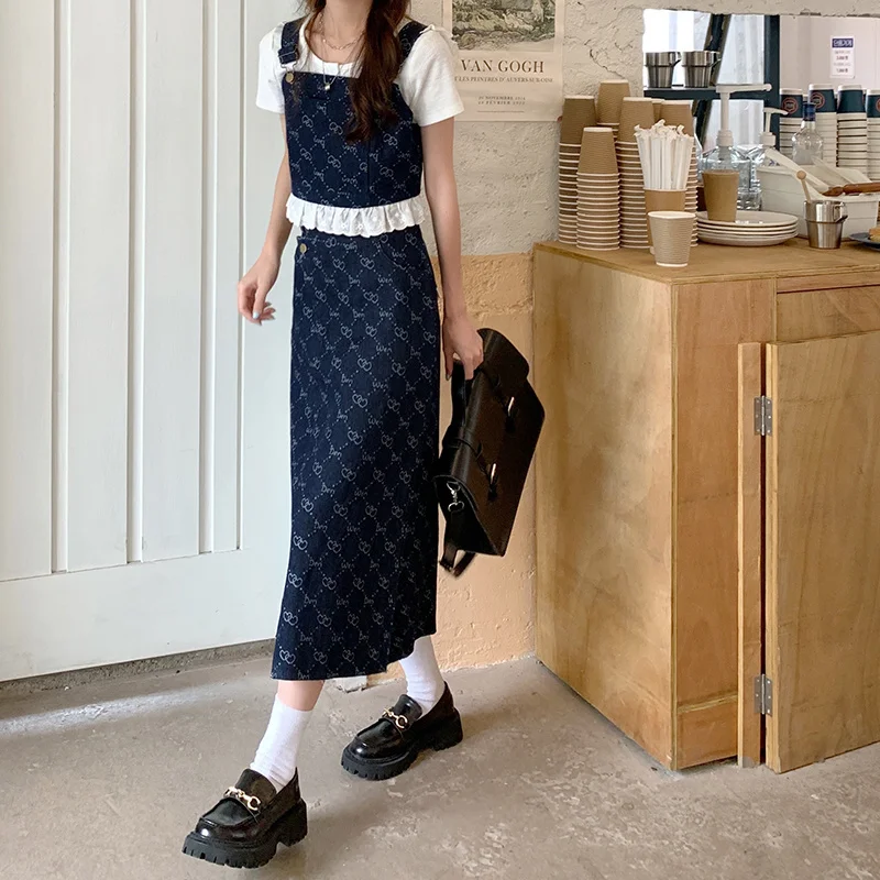 

2021 New Retro Heart Back Two Piece Set Summer Cloth For Women Skirt Sets Mini Ruffle Skirt Sexy Patchwork Top Crop Tops Outfit