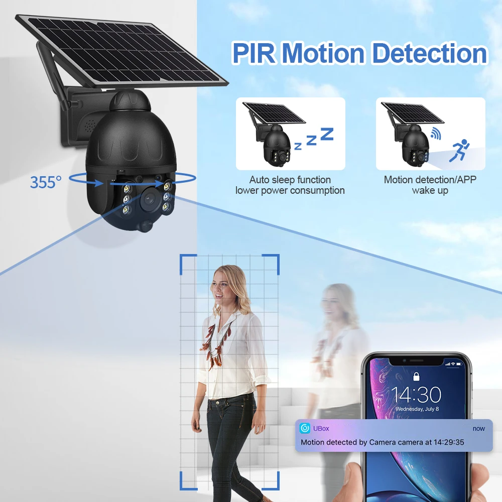 4G SIM Solar IP Camera PTZ Outdoor PIR Motion Detection Detachable Battery Wireless Security Camera CCTV Surveillance solar pane