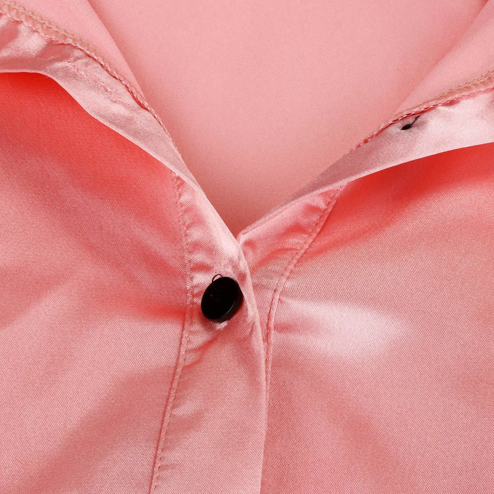 Женская шелковая блузка Однотонная рубашка с отложным воротником топы