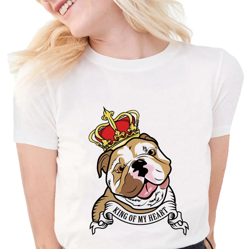 Новые модные Забавные футболки с французским бульдогом милые принтом короля