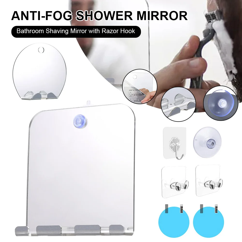 

Acrylic Anti-Fog Shower Mirror Bathroom Shaving Mirror with Razor Hook Fogless Wall Hanging Mirror for Bathroom For Men Women