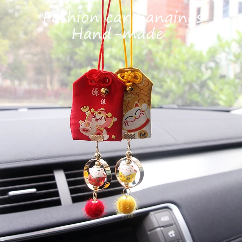 

Lucky Cat Talisman Car Pendant Automobiles Rearview Mirror Decoration Hanging Pendant Car Accessories Interior Safe Travel Gifts