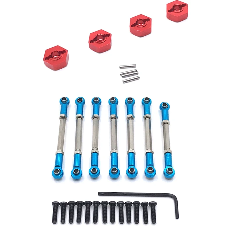 

2 Set RC Car Part: 1 Set 12Mm Combiner Wheel Hub Hex Adapter & 1 Set Metal Linkage Servo Pull Rod Steering Tie Rod Set