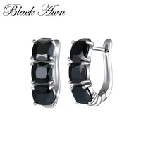 black awn 2022 new simple silver color jewelry black spinel stone star cute party stud earrings for women bijoux femme i196