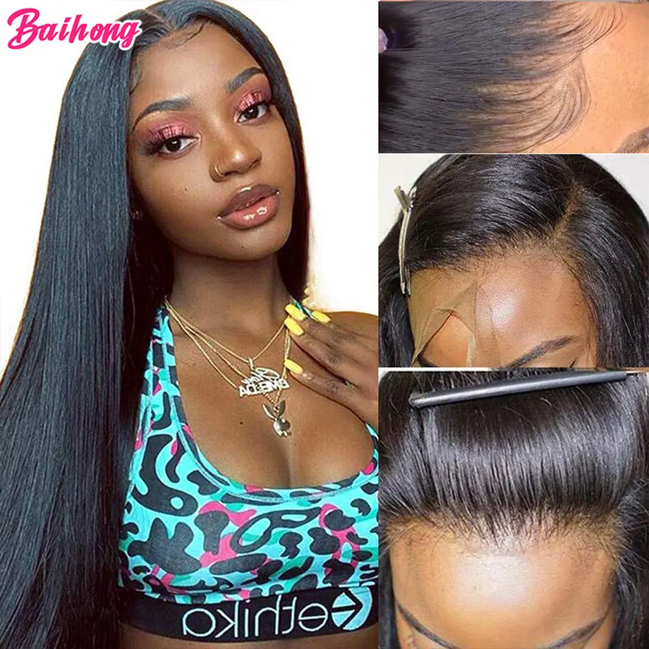 

360 Lace Frontal Pre Plucked Straight Human Hair Wig Brazilian Natural Smooth Wig For Women Glueless 100% Human Hair BAIHONG