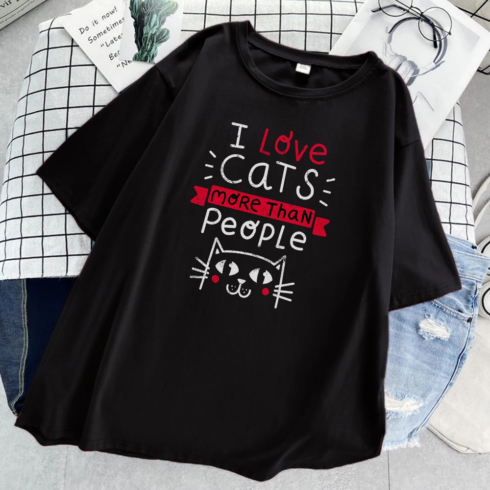 

I Love Cats More Than People T Shirts Girls 2021 Summer Soft Casual T-Shirt Korean Style New Base Tees Fashion Female Tshirts