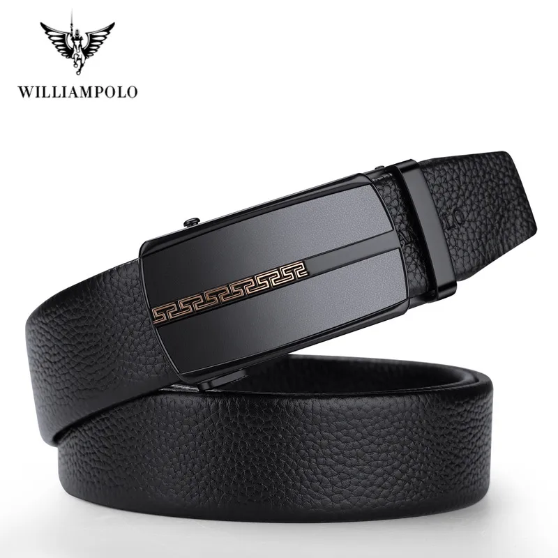 

WILLIAMPOLO Men Genuine Leather Belt Automatic Alloy Buckle Belt Business Fashion Luxury Cowskin Genuine Leather Belts for Men