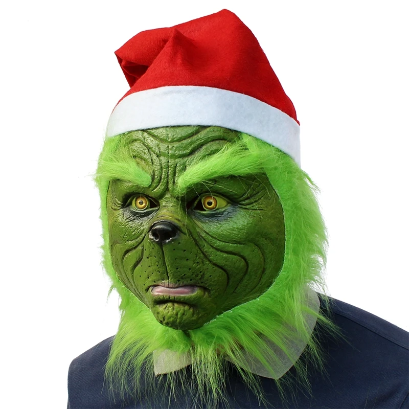 Рождественская маска монстра забавная Карнавальная зеленоволосая Grinch палантин