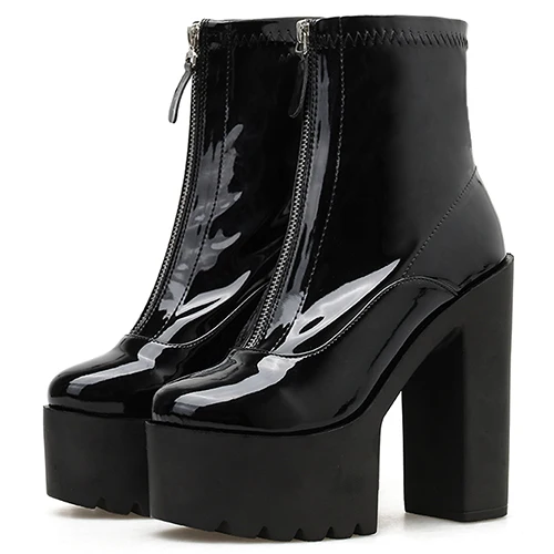 black shoes Gdgydh/сезон весна-осень; женские ботинки из лакированной кожи на молнии; женская обувь на очень высоком каблуке; женская обувь для вечеринок и ночных клубов; обувь на платформе - Цвет: black shoes