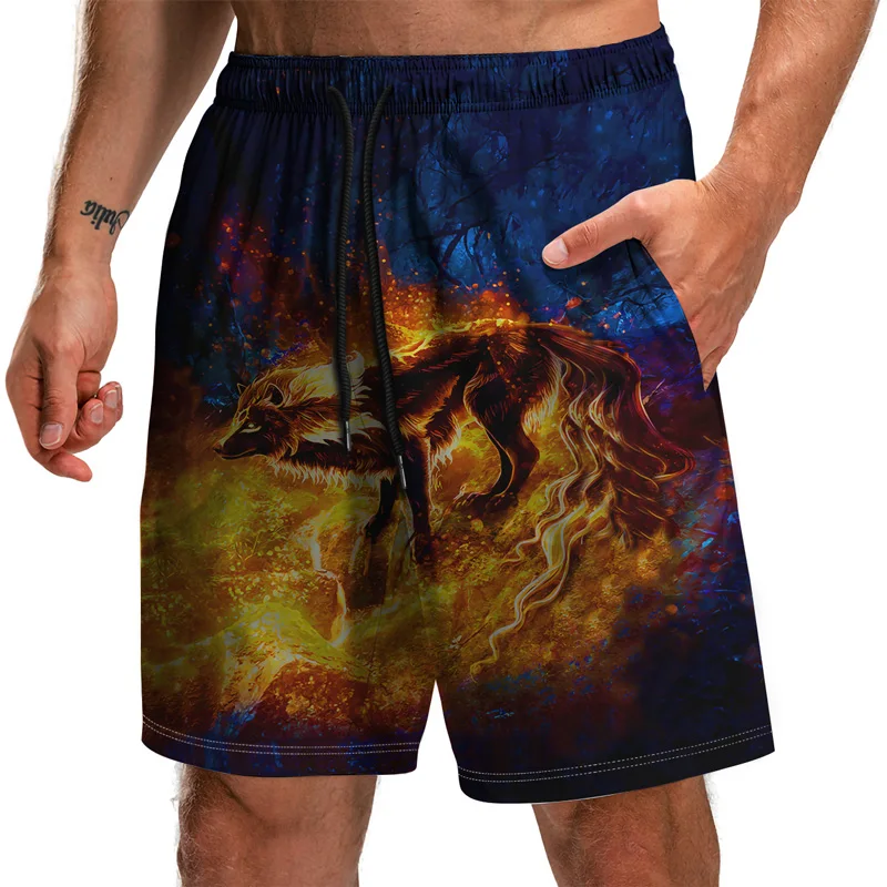 

2021 Summer New Men's Shorts 3D Wolf Print Loose Quick-drying Beach Pants Punk Hip Hop Harajuku Gothic Jogging Sweatpants