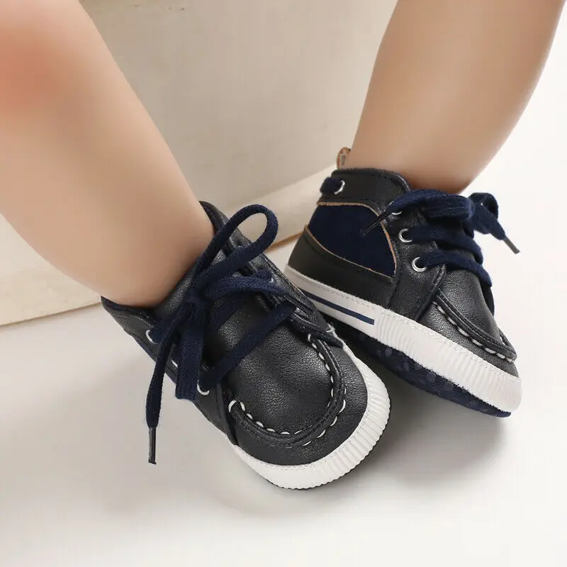 Blue Lace Up Shoes Мягкая кожаная детская обувь для новорожденных мальчиков и девочек; модная обувь для малышей 0-18 месяцев - Цвет: Blue Lace Up Shoes