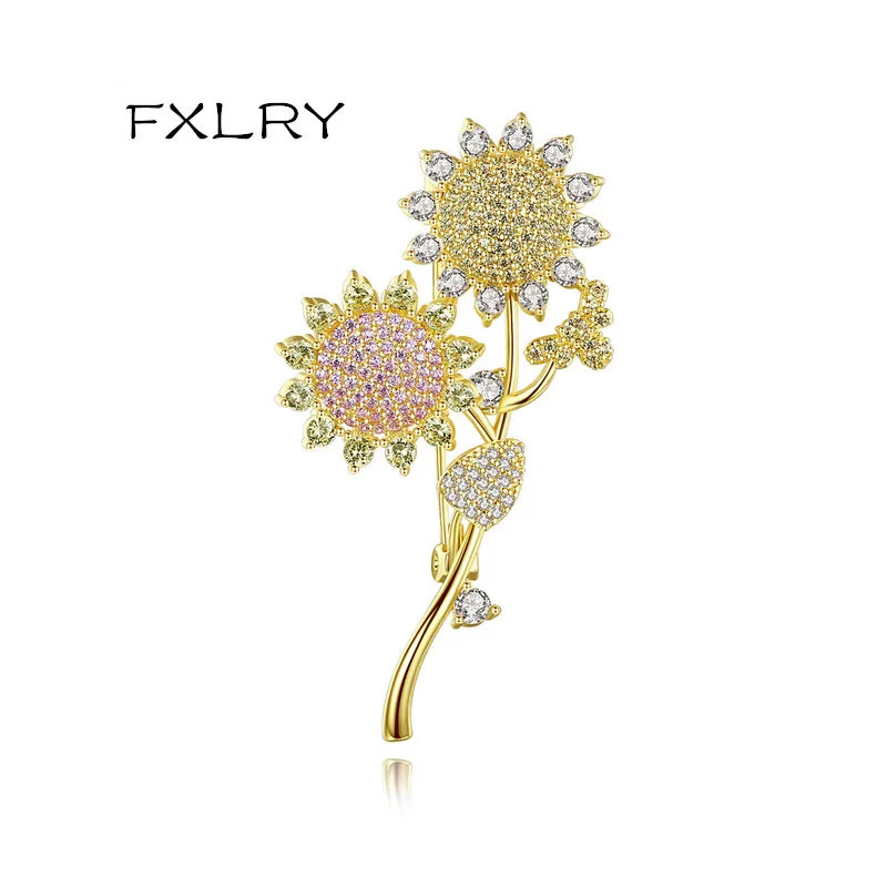 Moda de Luxo Broche para Feminino Fxlry Nova Ouro Embutir Zircão Pérola Folha Camisola Acessório Cor