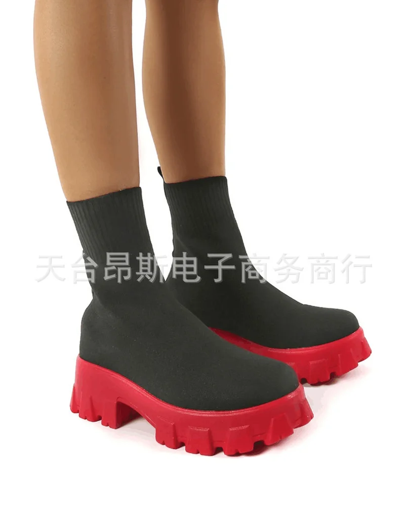 

2021 Autumn Winter New Couple Socks Shoes Women Thick-soled Casual Net Red Knitted Short Boots Women Botas De Mujer Large Size