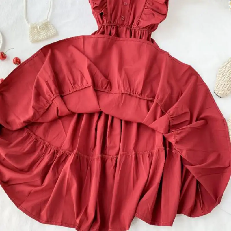 Платье женское с высокой талией элегантный Однотонный сарафан во французском