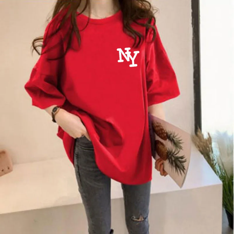 

Medium Length T-shirt Women's 2021 Summer T-shirt Women's Loose Casual T-shirt Cartoon Printed T-shirt 10 Colors